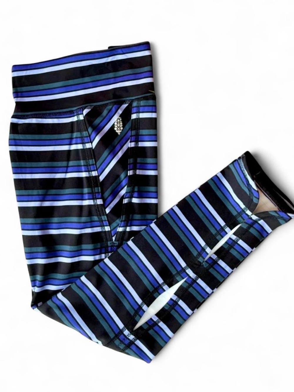 FP Movement by Free People Black and Blue Striped High-Waist Leggings